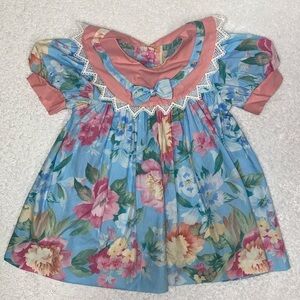 Vintage Jo lene 90’s floral lace trimmed collar short sleeve dress 2t